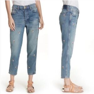 The Great The Fellow Floral Embroidered Denim Jeans
